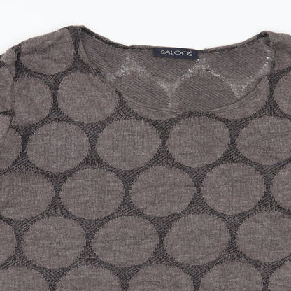 Close-up detail of Saloos women’s brown geometric jumper, size UK 22