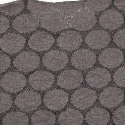 Brand and care label for Saloos women’s brown geometric jumper, size UK 22