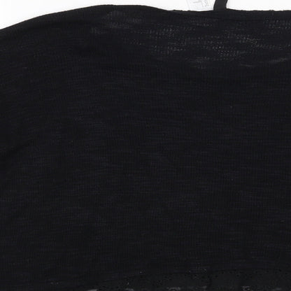 Brand and care label for H&M women’s black floral jumper, size S