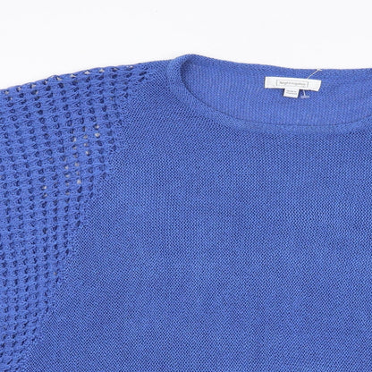 Close-up detail of Nightingales women’s blue jumper, size UK 16