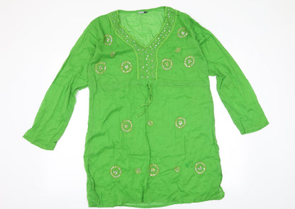 Front view of Preworn women’s green basic blouse, size S