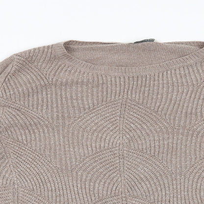 Close-up detail of BHS women’s brown jumper, size UK 14
