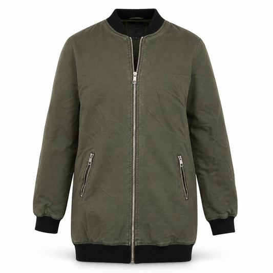 Front view of New Look women’s green jacket coat, size UK 6