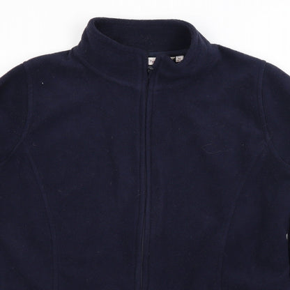 Close-up detail of EWM women’s blue full zip jumper, size M