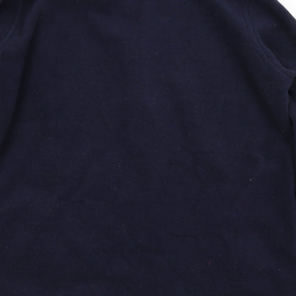 Brand and care label for EWM women’s blue full zip jumper, size M