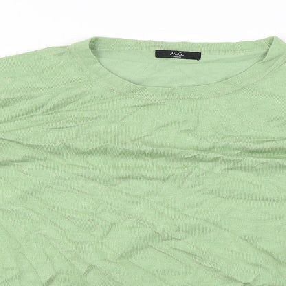 Close-up detail of M&Co women’s green jumper, size UK 14