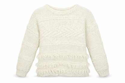 Front view of Outfit Kids girls’ white striped jumper, size 8, years