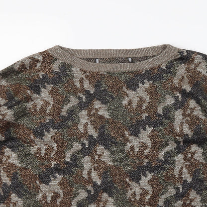 Close-up detail of Next women’s multicoloured geometric jumper, size UK 12, - glittery