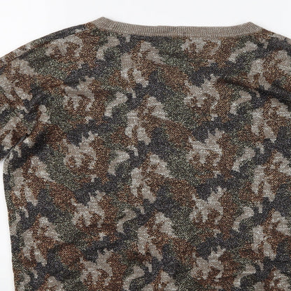 Brand and care label for Next women’s multicoloured geometric jumper, size UK 12, - glittery