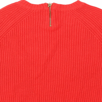 Brand and care label for Dorothy Perkins women’s red jumper, size UK 8