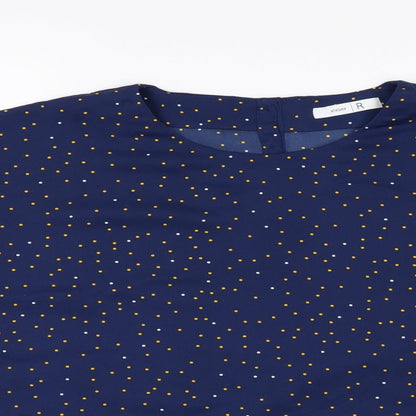 Close-up detail of Atelier women’s blue polka dot basic blouse, size UK 10