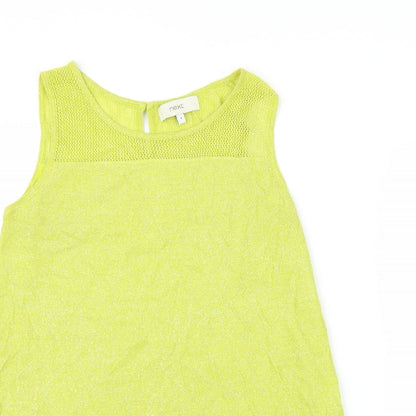 Close-up detail of Next women’s yellow basic tank, size UK 8