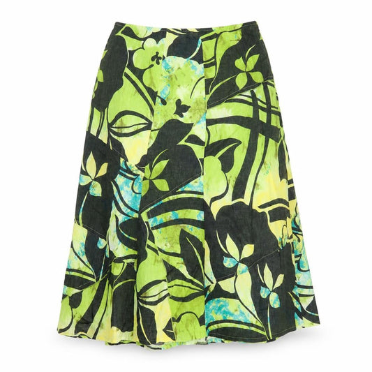 Front view of Libra women’s green floral a-line skirt, size UK 12