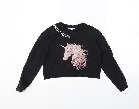 Primark Girls Black   Pullover Jumper Size 9 Years  - Unicorn