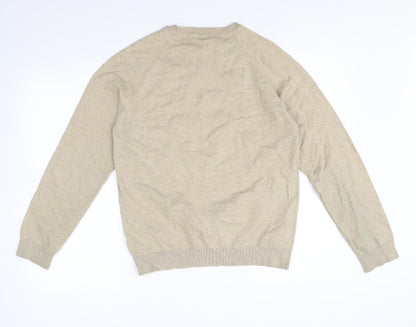 Back view of Cedarwood State men’s beige pullover sweatshirt, size M