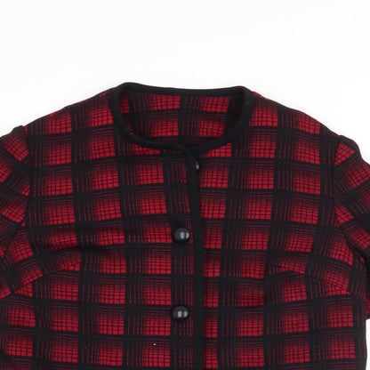 Close-up detail of Preworn women’s red check basic button-up, size UK 14