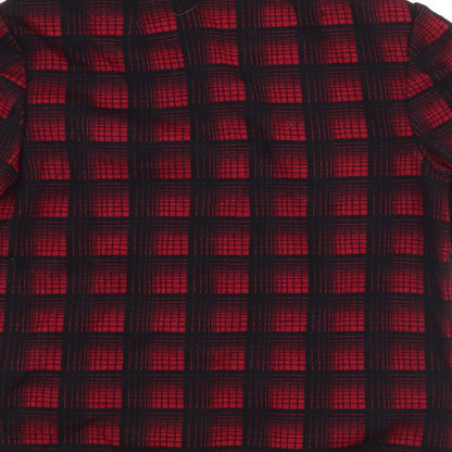 Brand and care label for Preworn women’s red check basic button-up, size UK 14