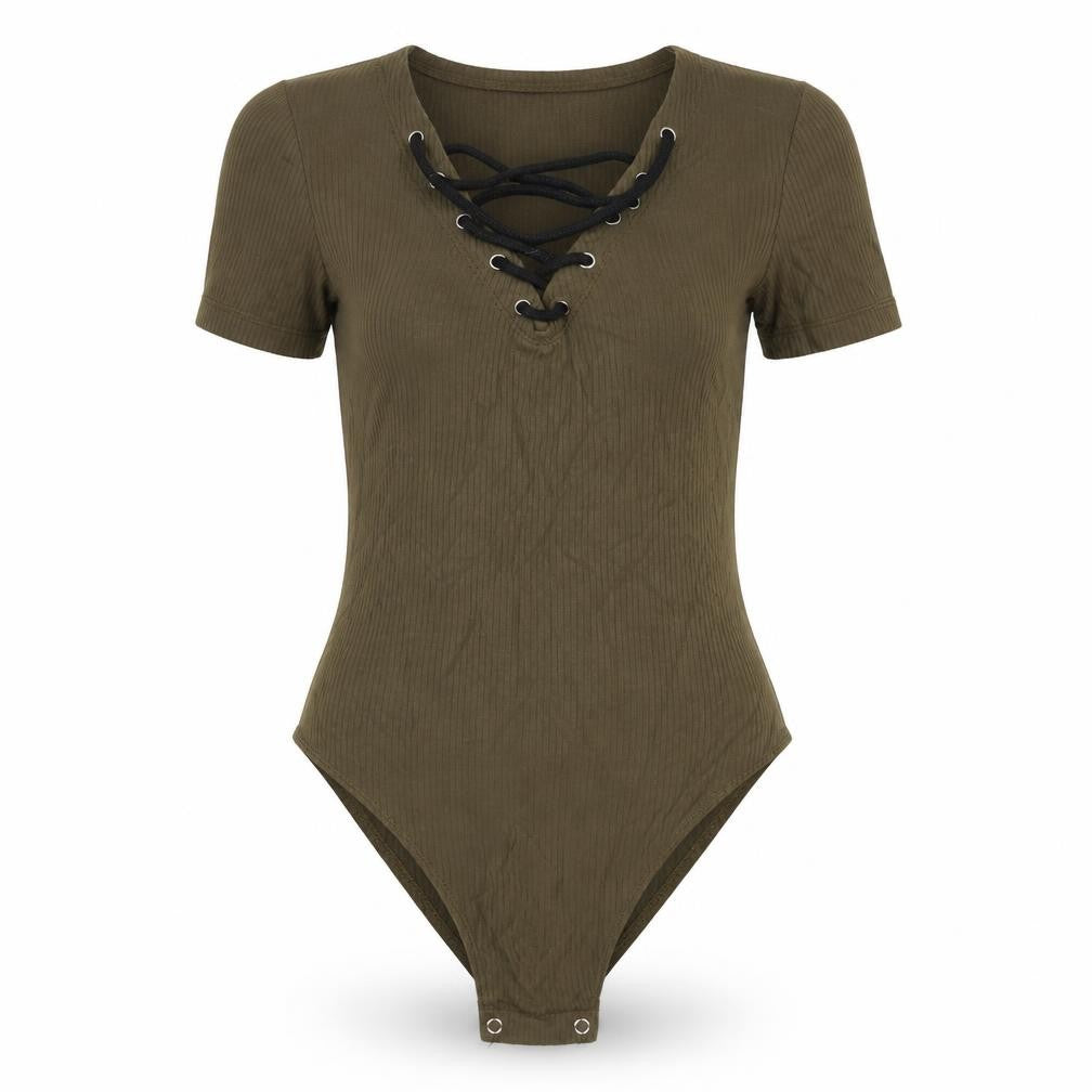 Gate Women Womens Green Striped  Bodysuit One-Piece Size XS  - lace neck