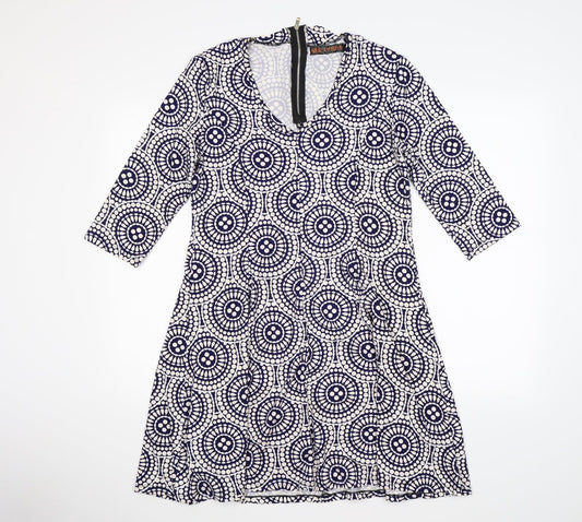 QED London Womens Blue Geometric  Fit & Flare  Size M
