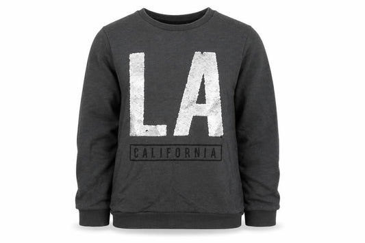 Front view of Tu girls’ grey jersey pullover sweatshirt, size 8, years - la sequins