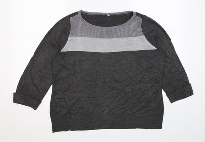 Additional front view of BHS women’s grey striped knit jumper, size UK 14