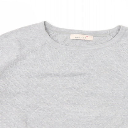 Close-up detail of Per Una women’s grey jumper, size UK 10