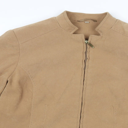 Close-up detail of EWM women’s brown jacket, size UK 10