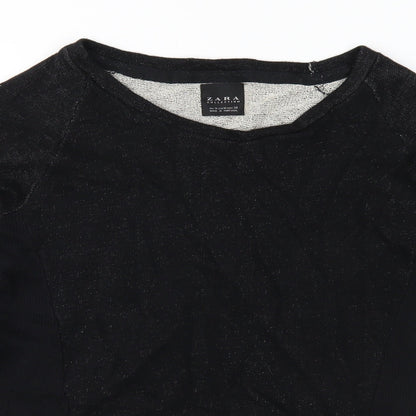 Close-up detail of Zara women’s black knit jumper, size M