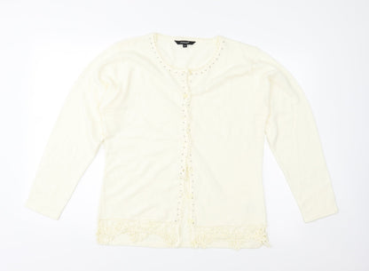 Front view of Image women’s ivory knit cardigan jumper, size XL