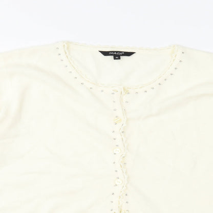 Close-up detail of Image women’s ivory knit cardigan jumper, size XL