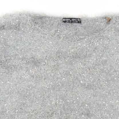 Close-up detail of Select women’s grey knit jumper, size UK 12