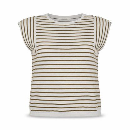 Front view of Next women’s white striped jumper, size UK 14