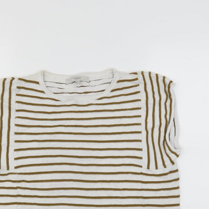 Close-up detail of Next women’s white striped jumper, size UK 14