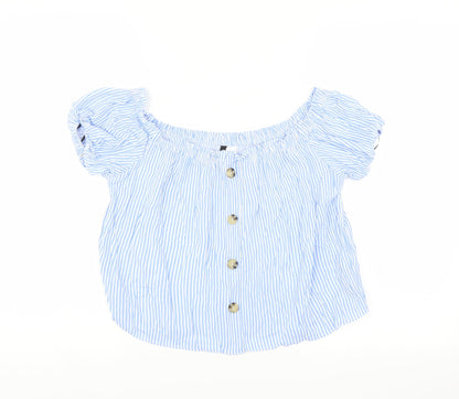 Additional front view of Divided by H&M women’s blue striped basic blouse, size UK 6