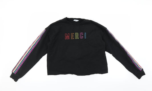 Primark Girls Black   Pullover Sweatshirt Size 14-15 Years  - cropped merci