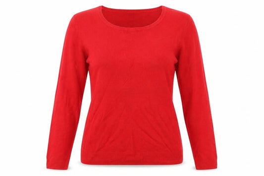Front view of BHS women’s red jumper, size UK 14