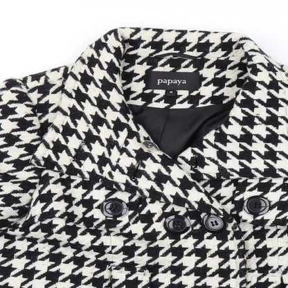 Close-up detail of Papaya women’s white check jacket, size UK 4