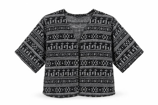 Front view of Primark women’s black geometric jacket, size UK 16