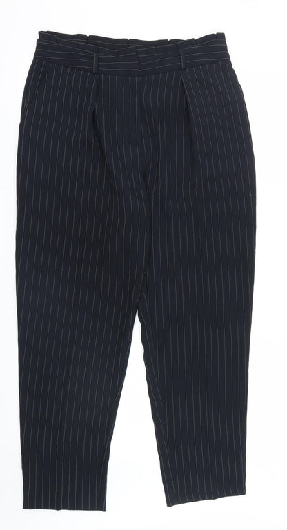 Additional front view of Oasis women’s white striped trousers, size UK 12, 27-inch leg