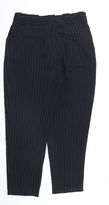 Back view of Oasis women’s white striped trousers, size UK 12, 27-inch leg