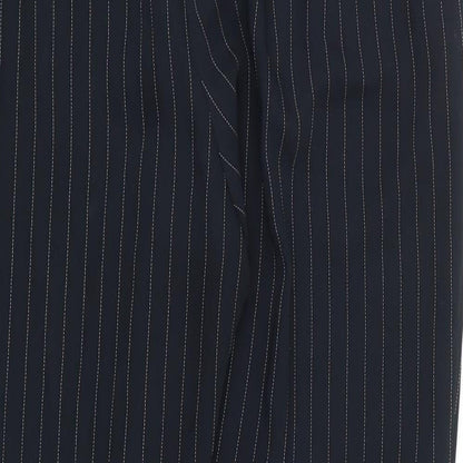 Brand and care label for Oasis women’s white striped trousers, size UK 12, 27-inch leg