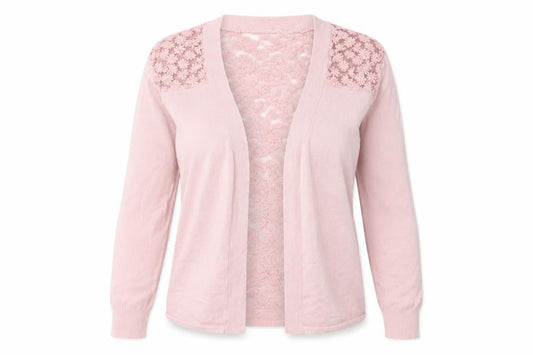 Front view of Miumi women’s pink knit cardigan jumper, size M