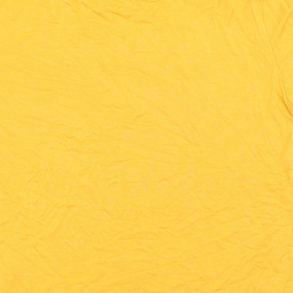 Brand and care label for H&M women’s yellow basic t-shirt, size S
