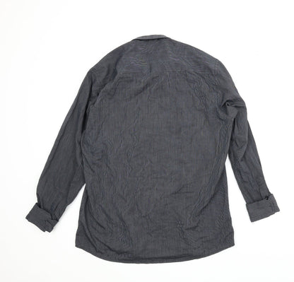 Back view of Cedarwood State women’s blue striped basic button-up, size UK 16