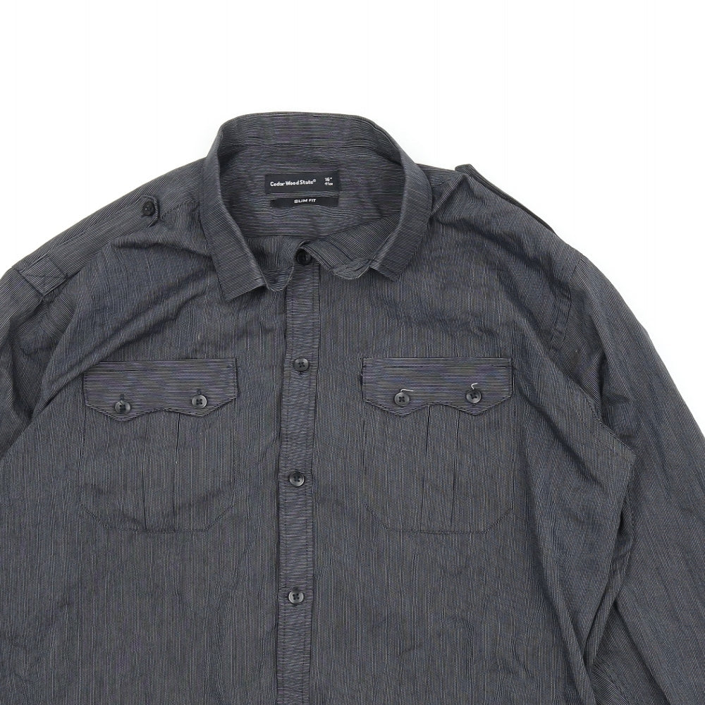 Cedar Wood State Womens Blue Striped  Basic Button-Up Size 16