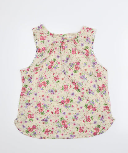 Additional front view of Preworn women’s beige floral basic blouse, size M