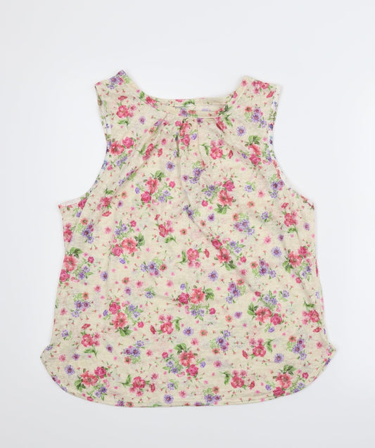 Preworn Womens Beige Floral  Basic Blouse Size M