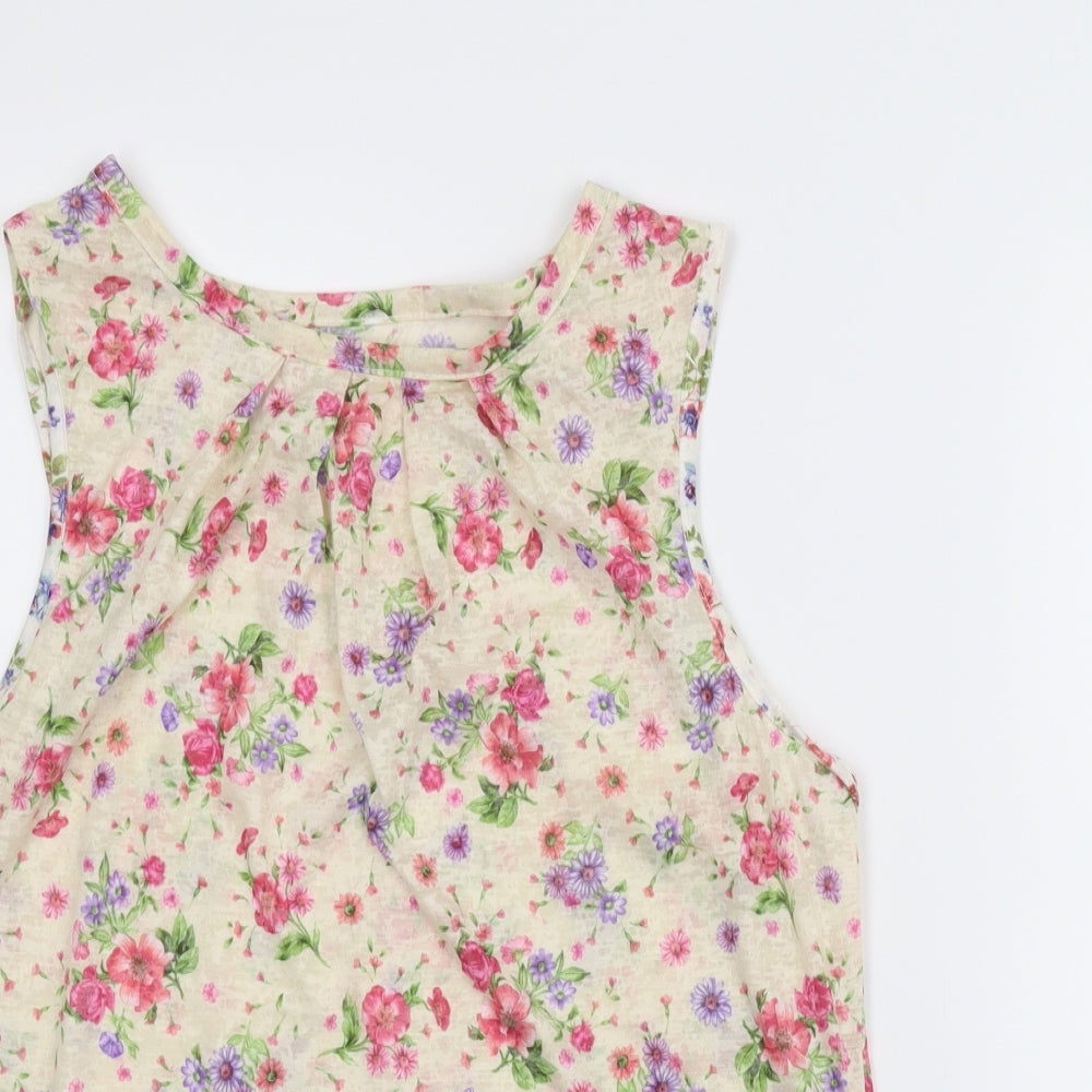 Preworn Womens Beige Floral  Basic Blouse Size M