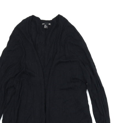 Close-up detail of H&M women’s black cardigan jumper, size M