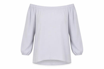 Front view of Simply Be women’s grey basic blouse, size UK 12
